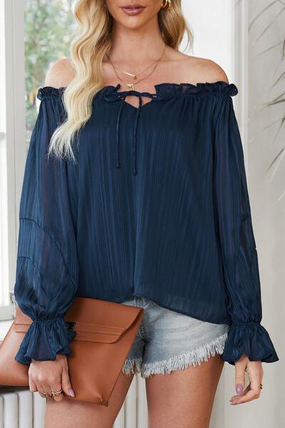 Frill Tied Off-Shoulder Flounce Sleeve Blouse - Immenzive