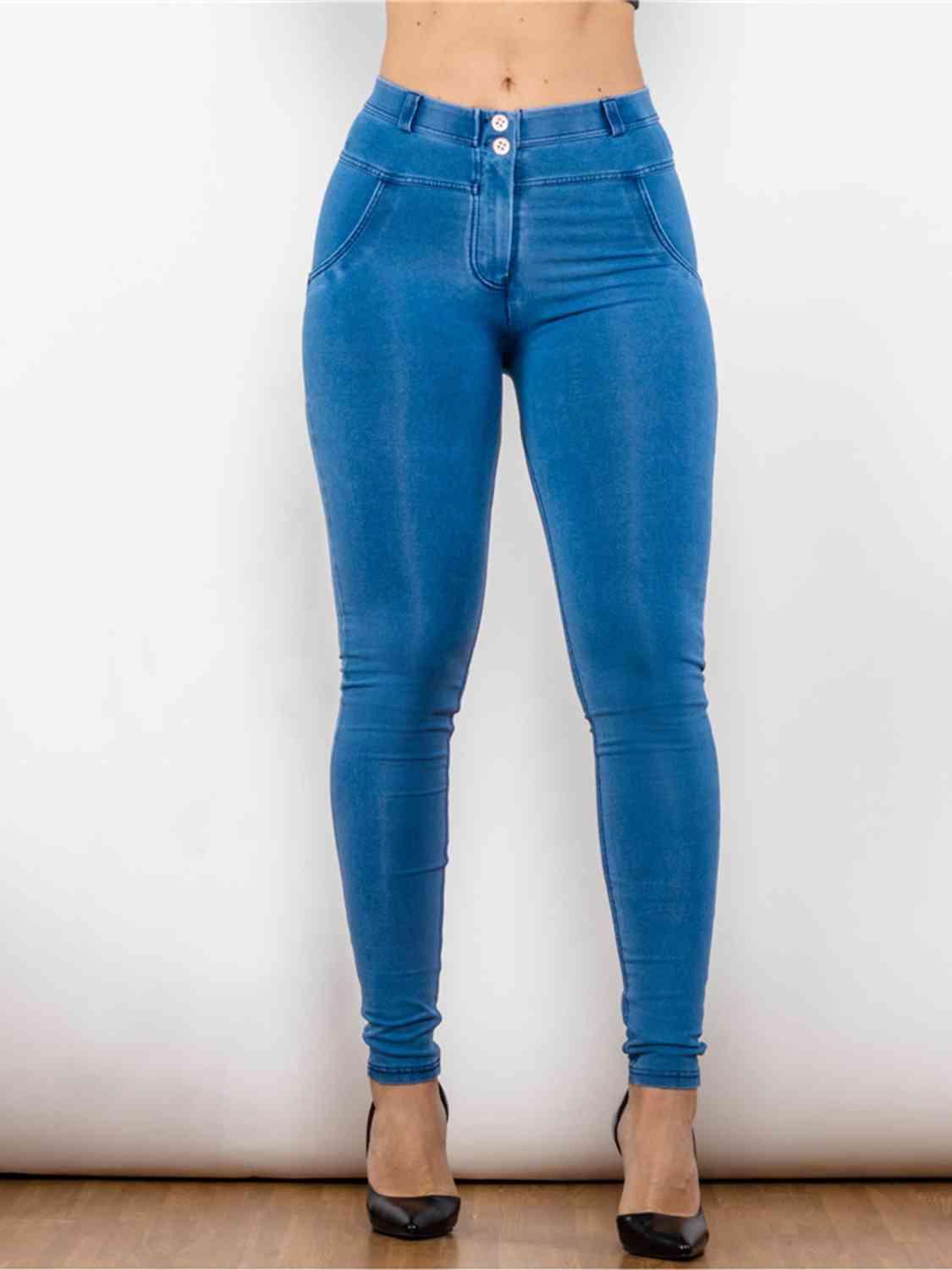 Full Size Buttoned Skinny Jeans - Immenzive