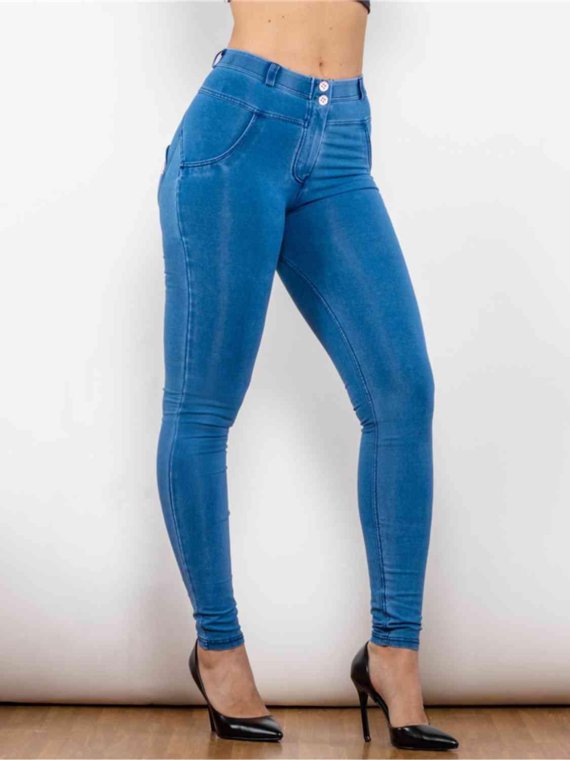 Full Size Buttoned Skinny Jeans - Immenzive