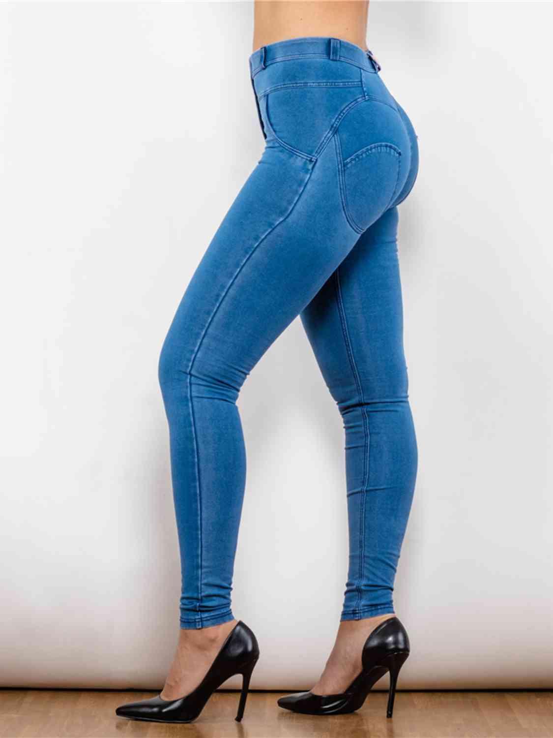 Full Size Buttoned Skinny Jeans - Immenzive