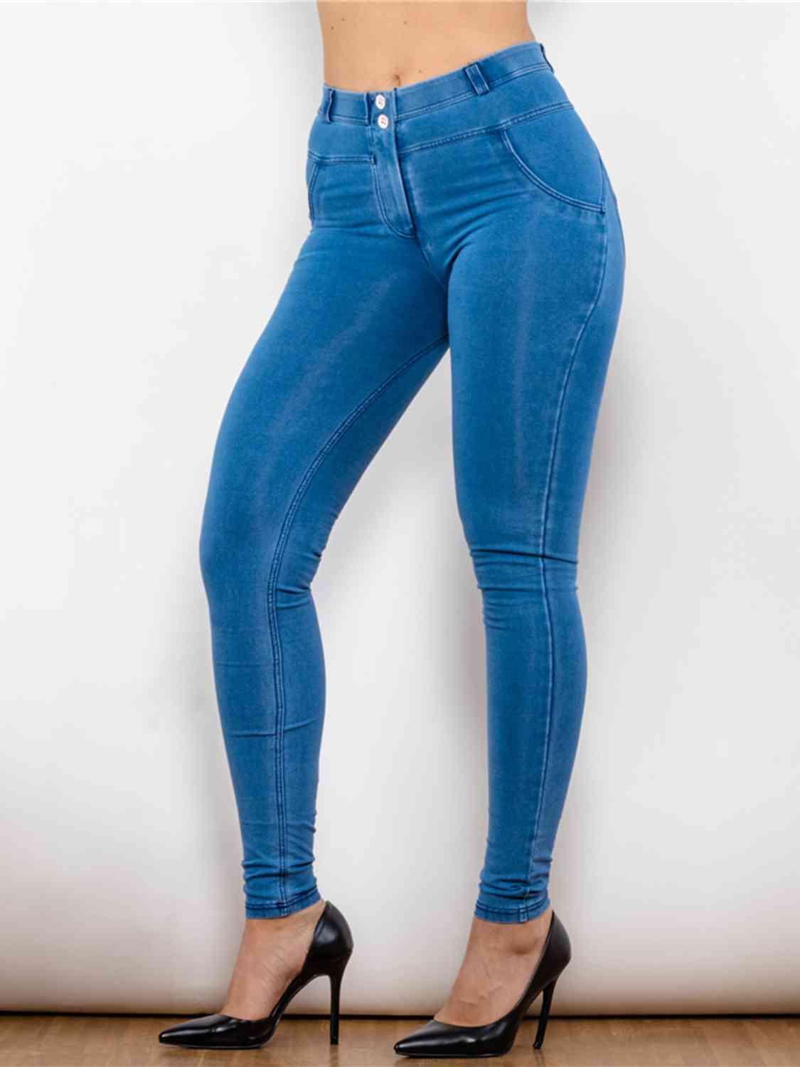 Full Size Buttoned Skinny Jeans - Immenzive