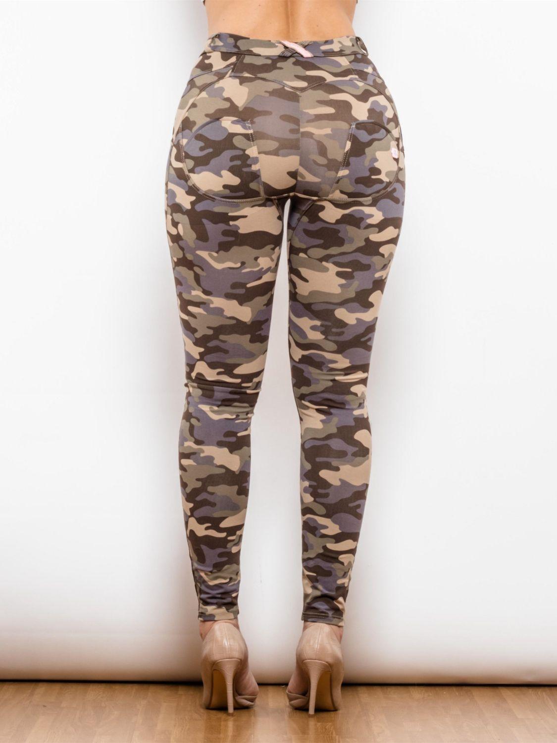 Full Size Camouflage Buttoned Leggings - Immenzive