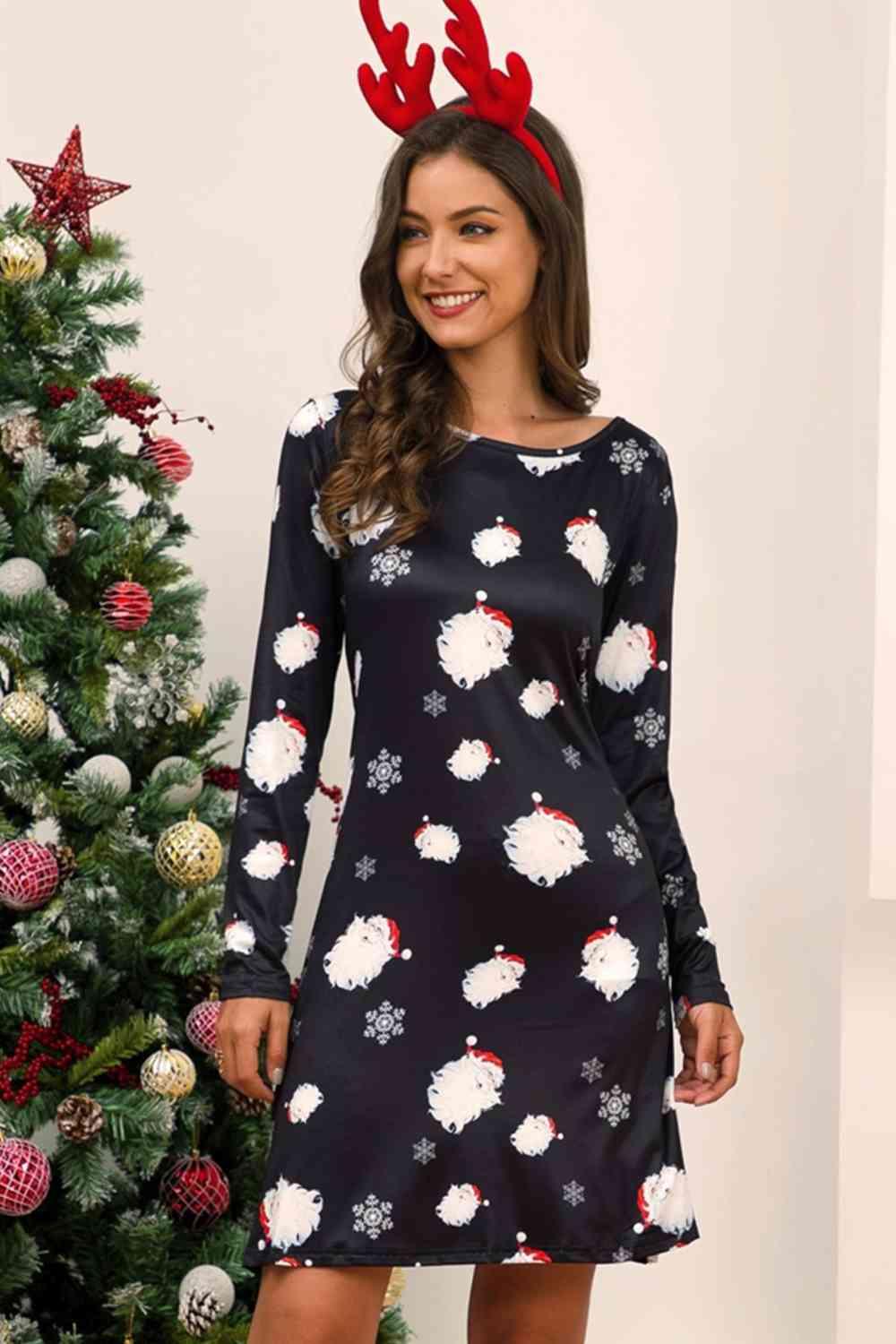 Full Size Christmas Long Sleeve Dress - Immenzive