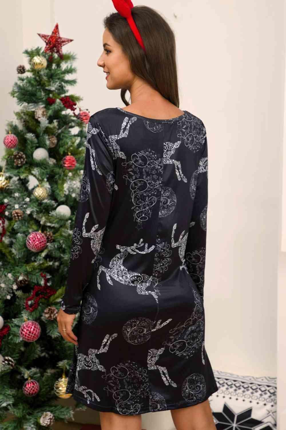 Full Size Christmas Long Sleeve Dress - Immenzive