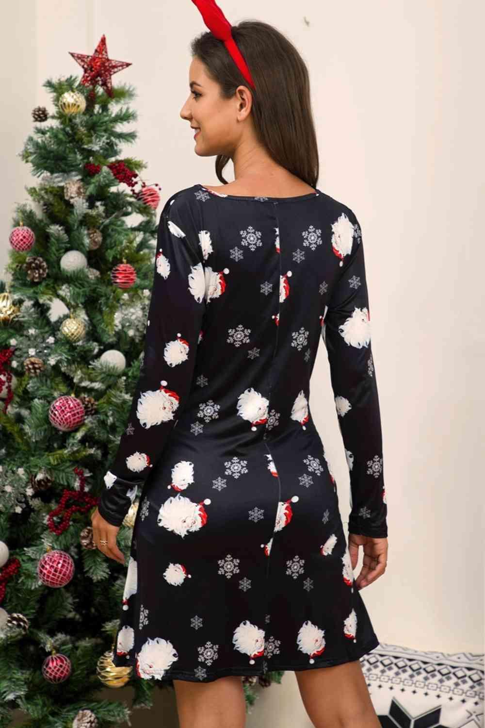 Full Size Christmas Long Sleeve Dress - Immenzive