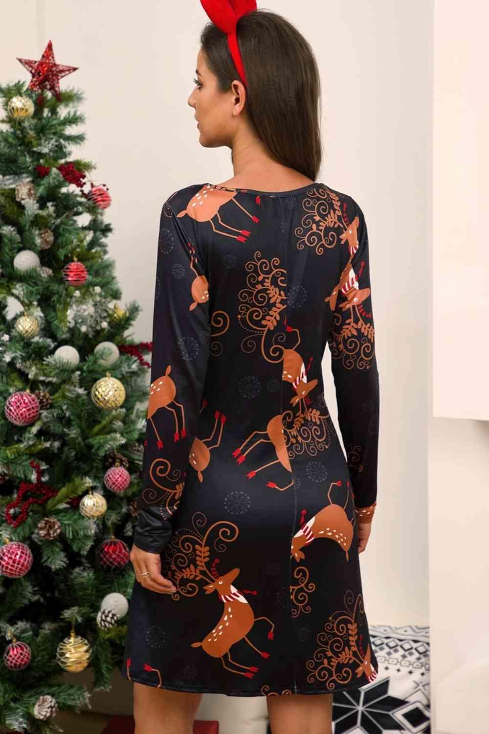 Full Size Christmas Long Sleeve Dress - Immenzive