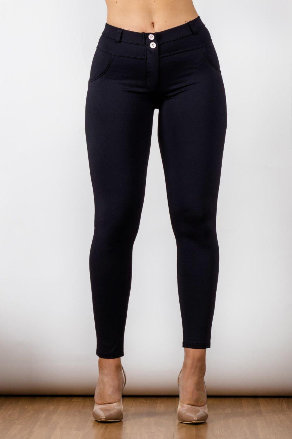 Full Size Contrast Detail Buttoned Leggings - Immenzive