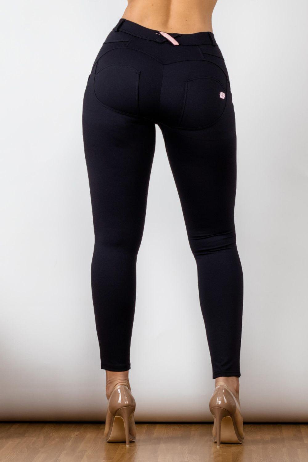 Full Size Contrast Detail Buttoned Leggings - Immenzive
