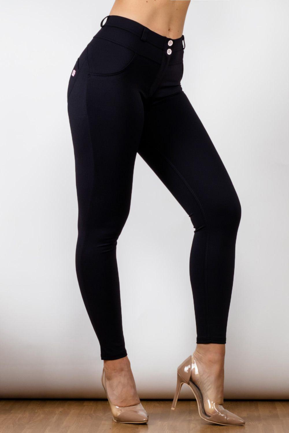 Full Size Contrast Detail Buttoned Leggings - Immenzive