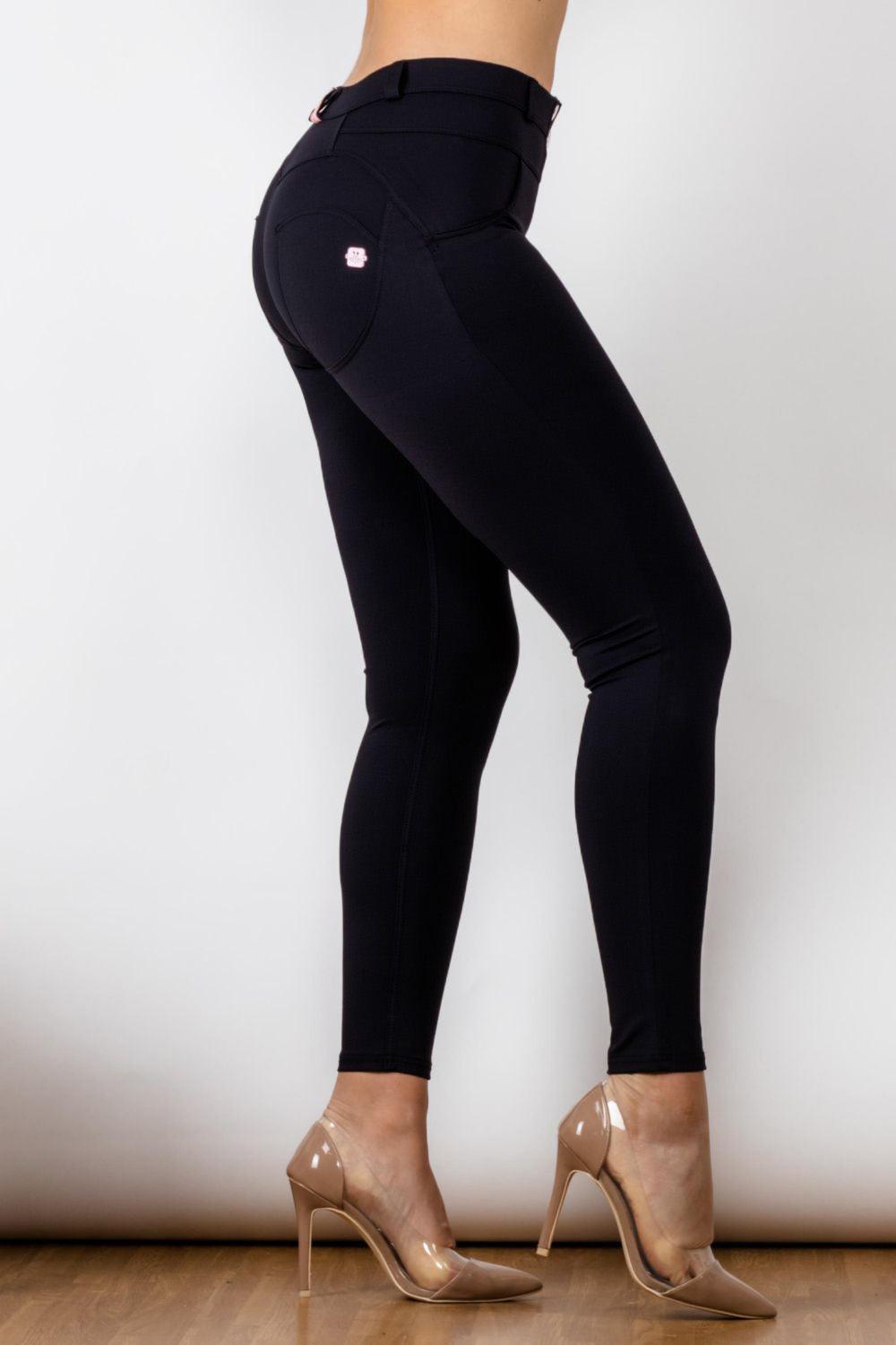 Full Size Contrast Detail Buttoned Leggings - Immenzive
