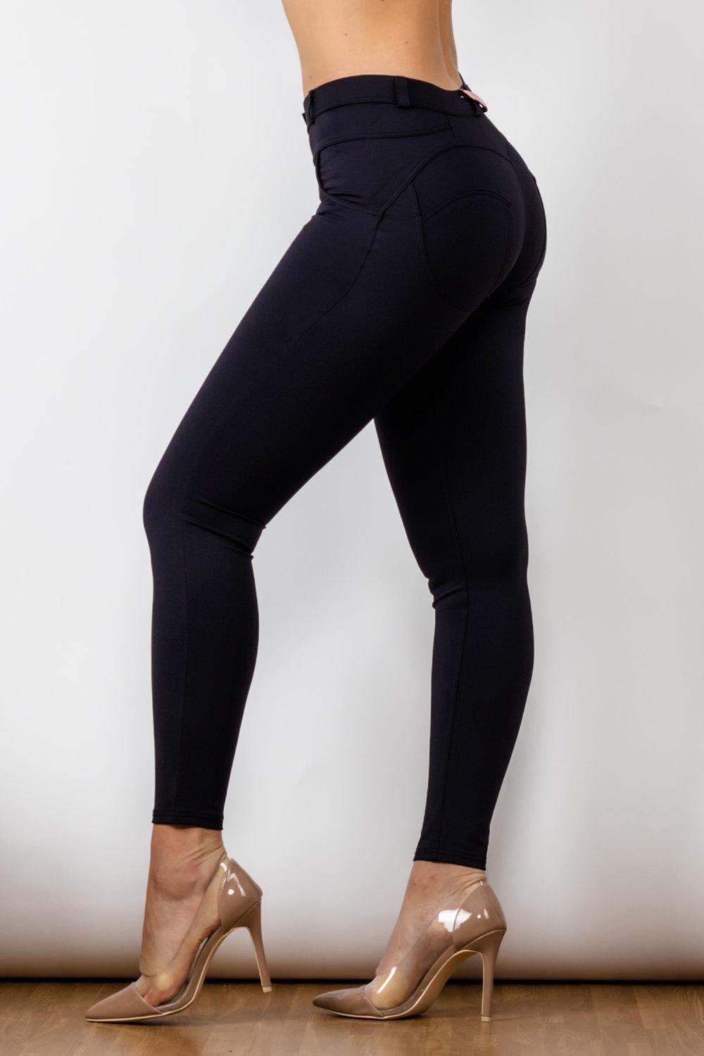 Full Size Contrast Detail Buttoned Leggings - Immenzive