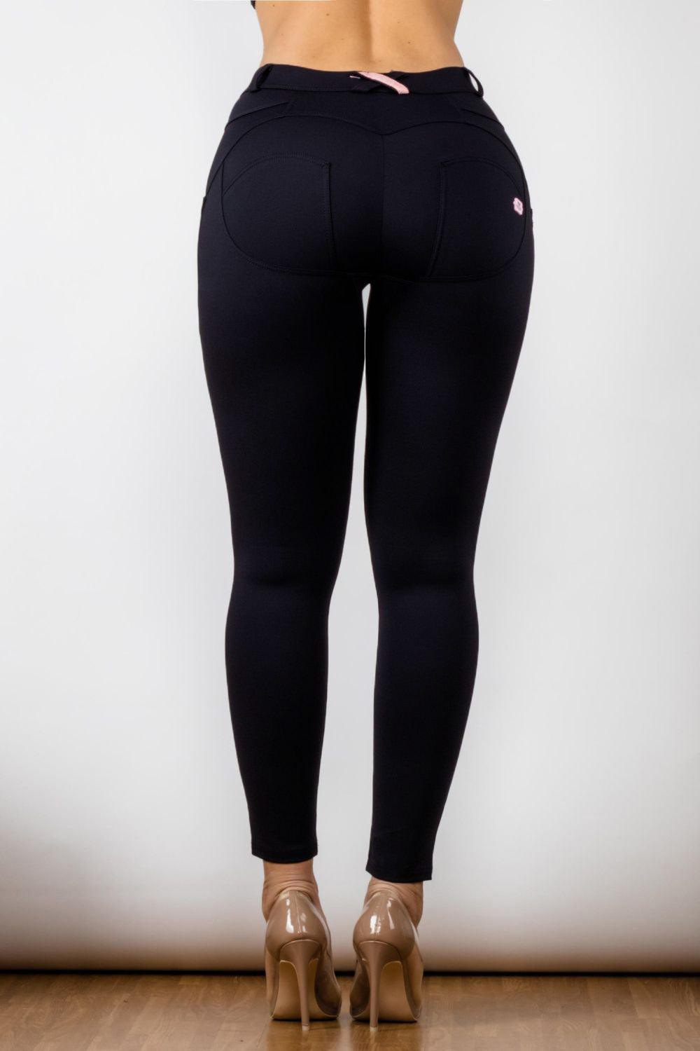 Full Size Contrast Detail Buttoned Leggings - Immenzive