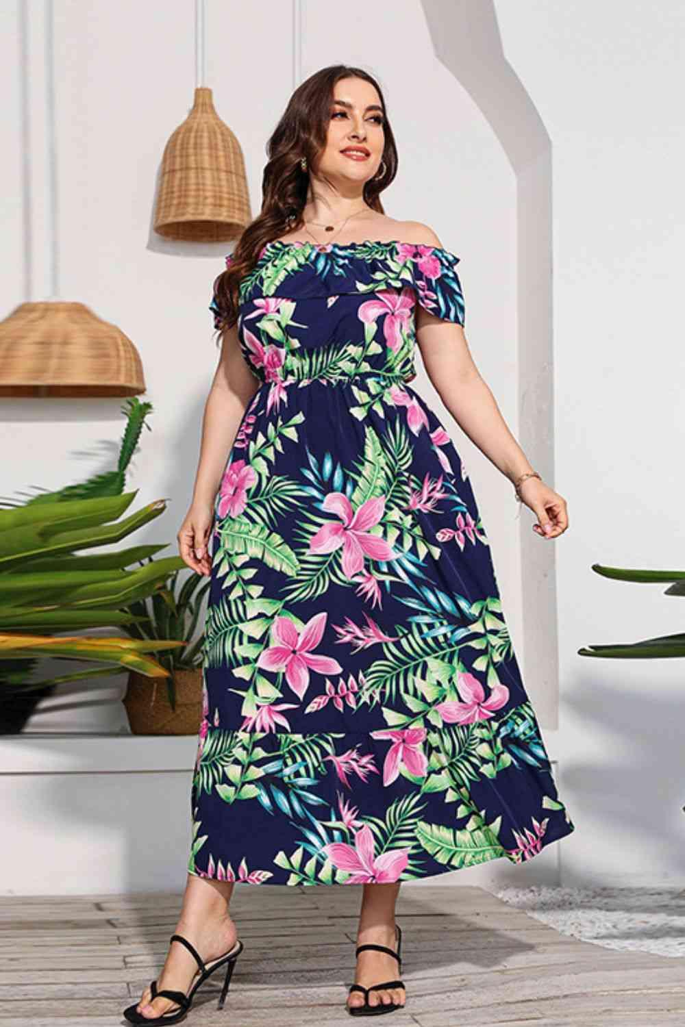 Full Size Floral Off-Shoulder Maxi Dress - Immenzive