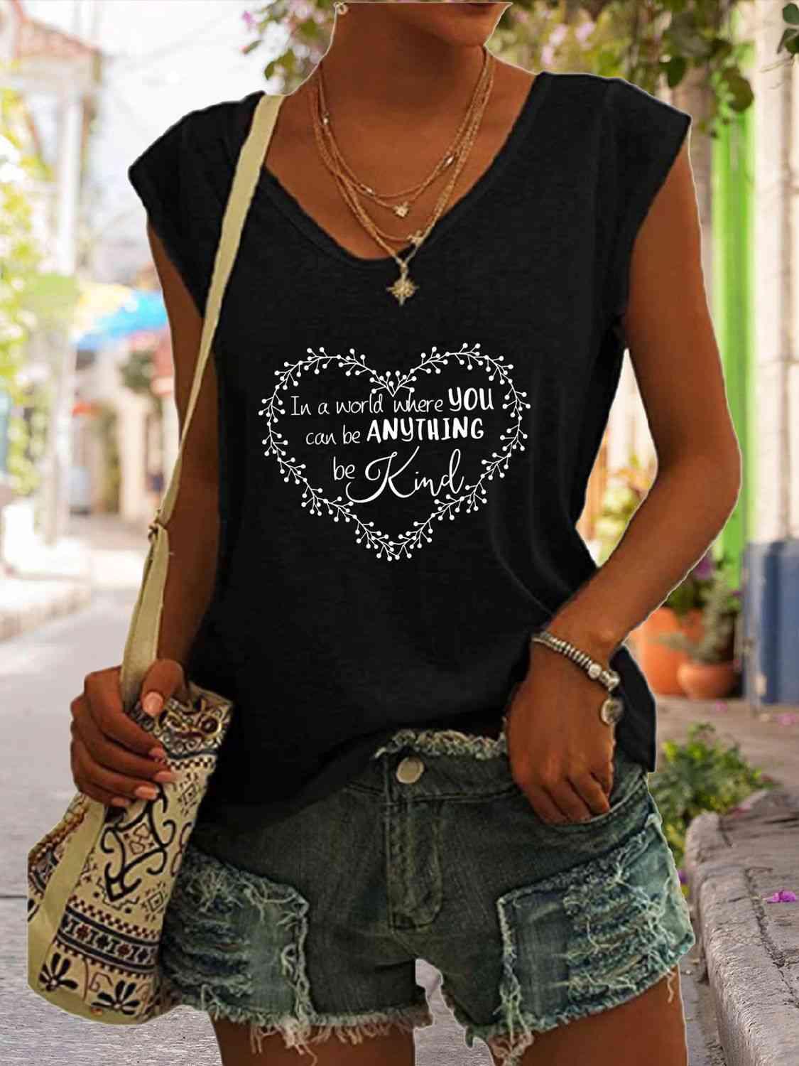 Full Size Heart Graphic V-Neck Tank - Immenzive