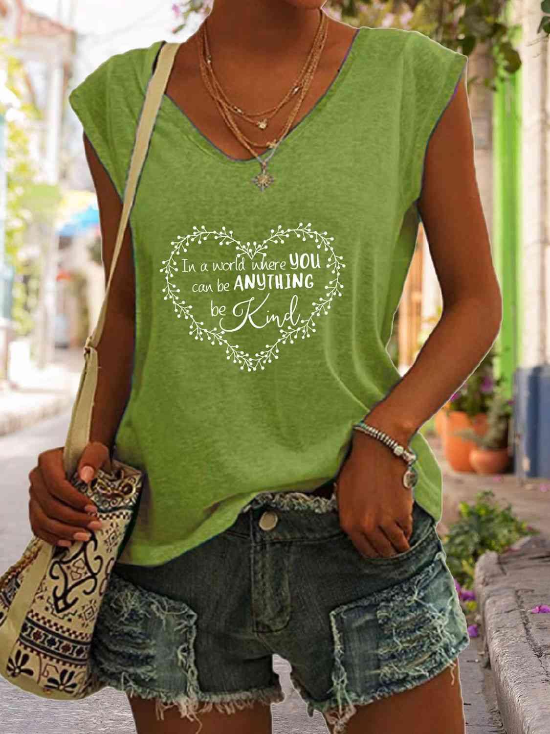 Full Size Heart Graphic V-Neck Tank - Immenzive