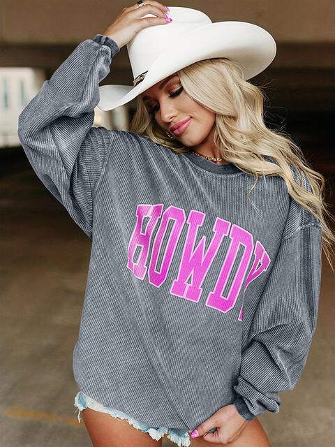 Full Size HOWDY Graphic Round Neck Sweatshirt - Immenzive