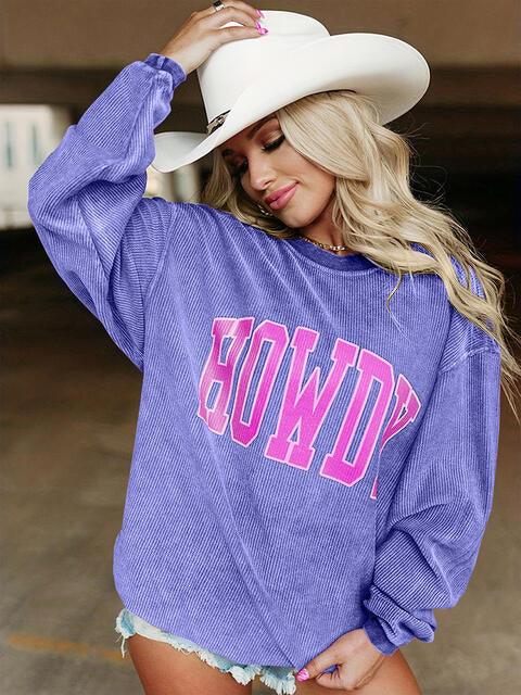 Full Size HOWDY Graphic Round Neck Sweatshirt - Immenzive