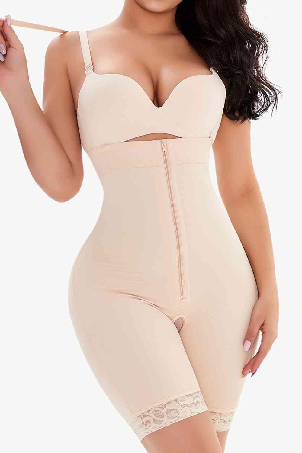 Full Size Lace Detail Zip-Up Under-Bust Shaping Bodysuit - Immenzive