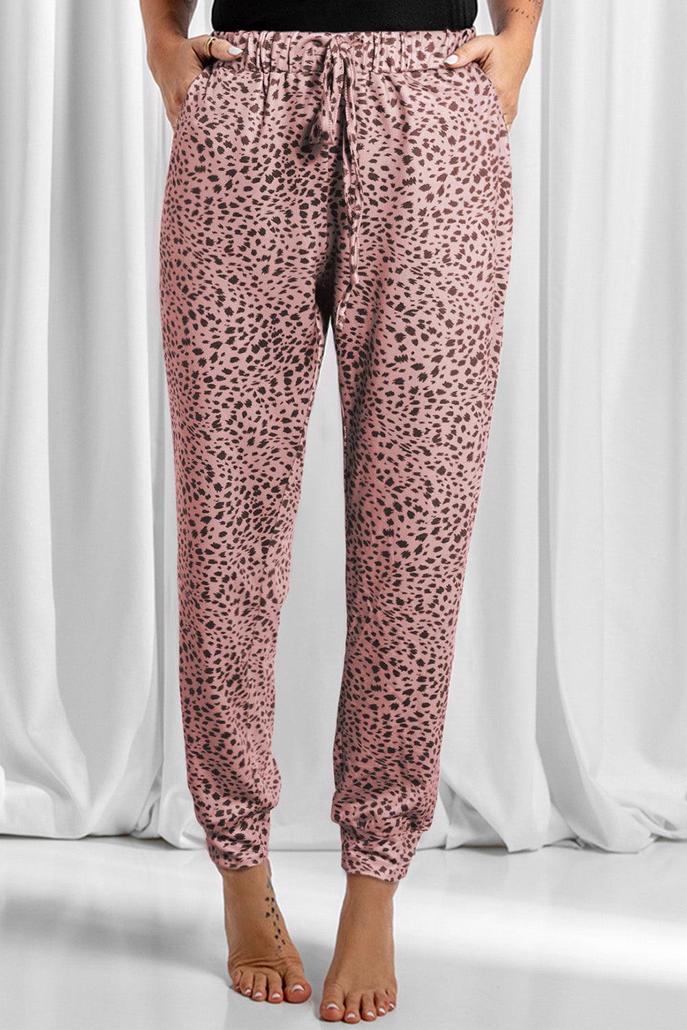 Full Size Leopard Drawstring Pocketed Pants - Immenzive