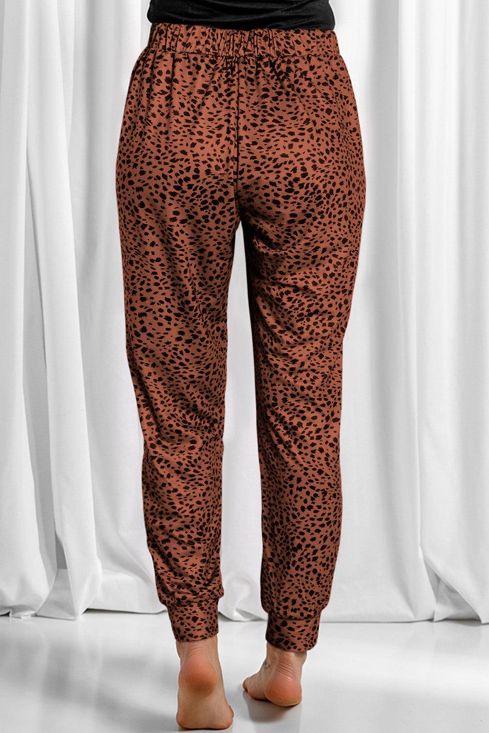 Full Size Leopard Drawstring Pocketed Pants - Immenzive