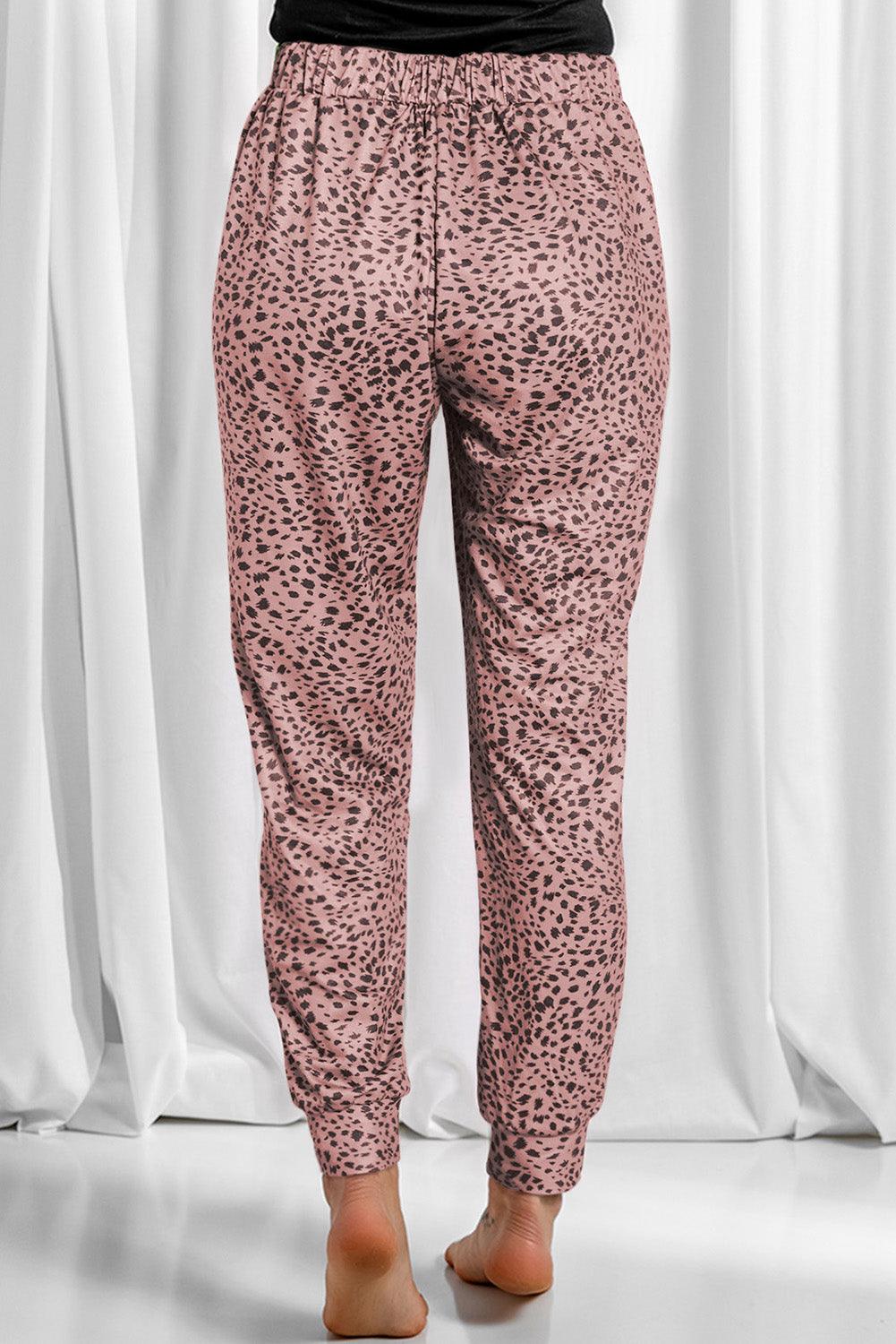 Full Size Leopard Drawstring Pocketed Pants - Immenzive