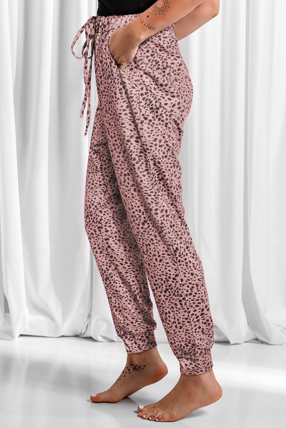 Full Size Leopard Drawstring Pocketed Pants - Immenzive