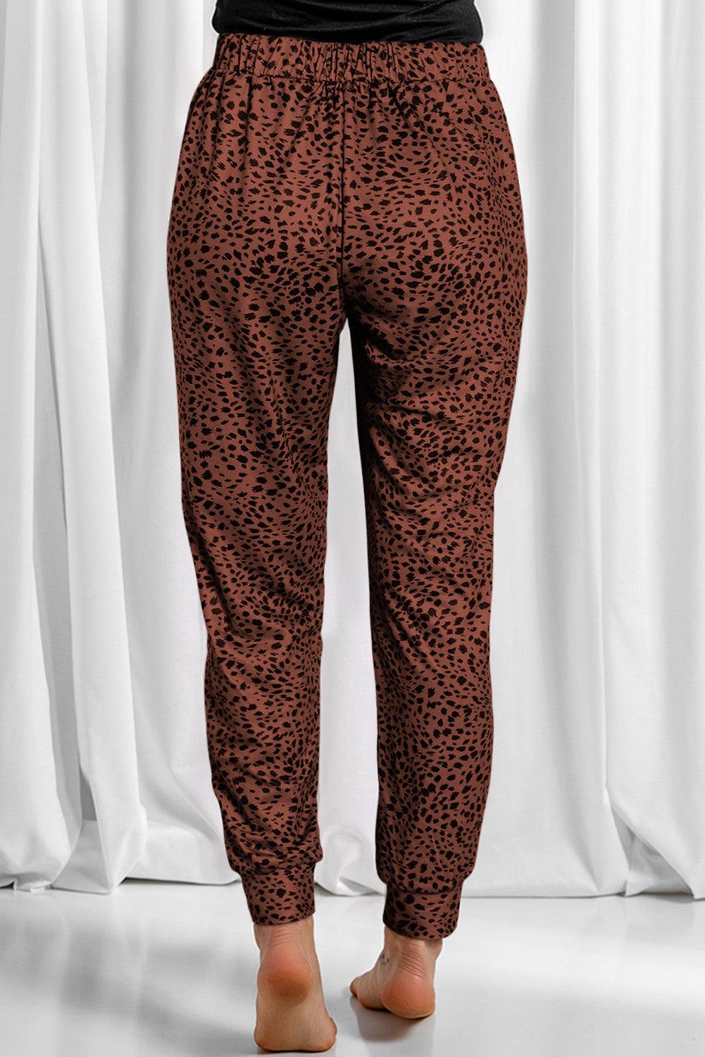 Full Size Leopard Drawstring Pocketed Pants - Immenzive