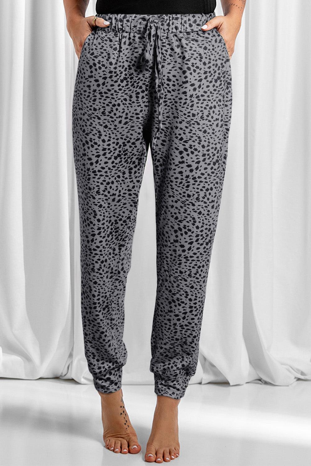 Full Size Leopard Drawstring Pocketed Pants - Immenzive