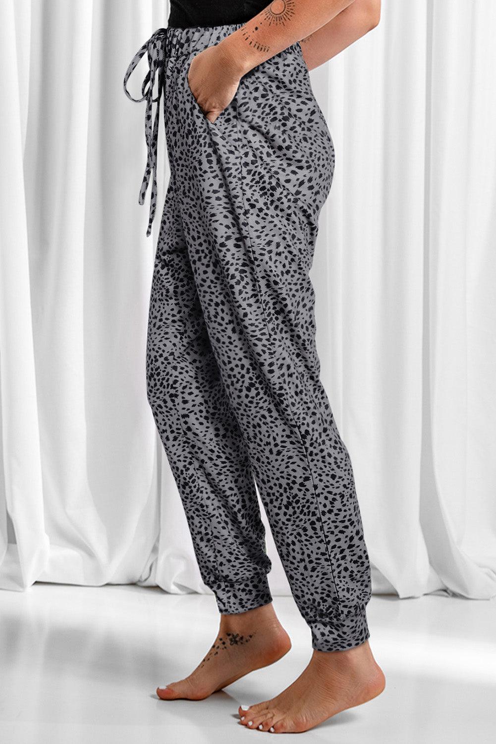 Full Size Leopard Drawstring Pocketed Pants - Immenzive