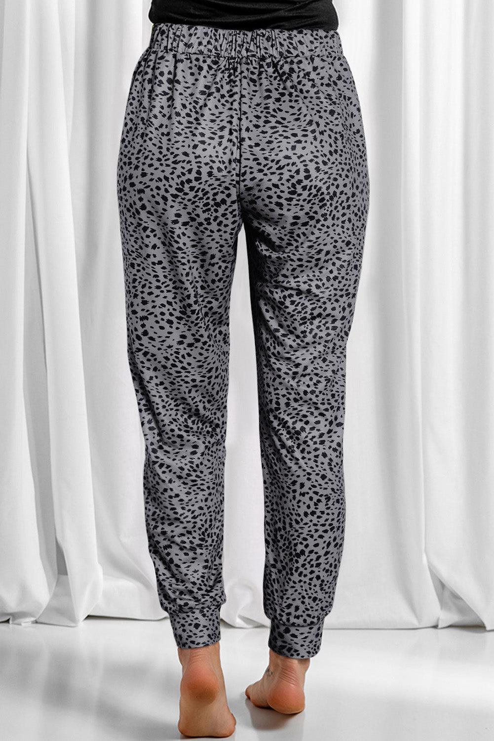 Full Size Leopard Drawstring Pocketed Pants - Immenzive