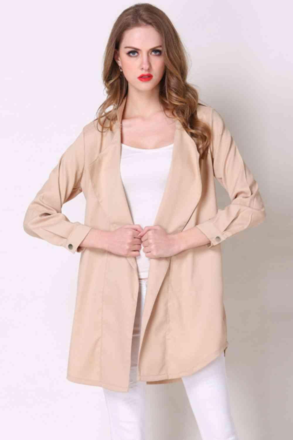 Full Size Open Front Longline Trench Coat - Immenzive