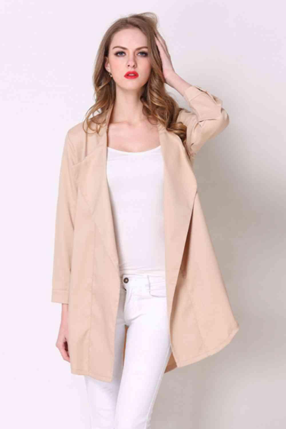 Full Size Open Front Longline Trench Coat - Immenzive