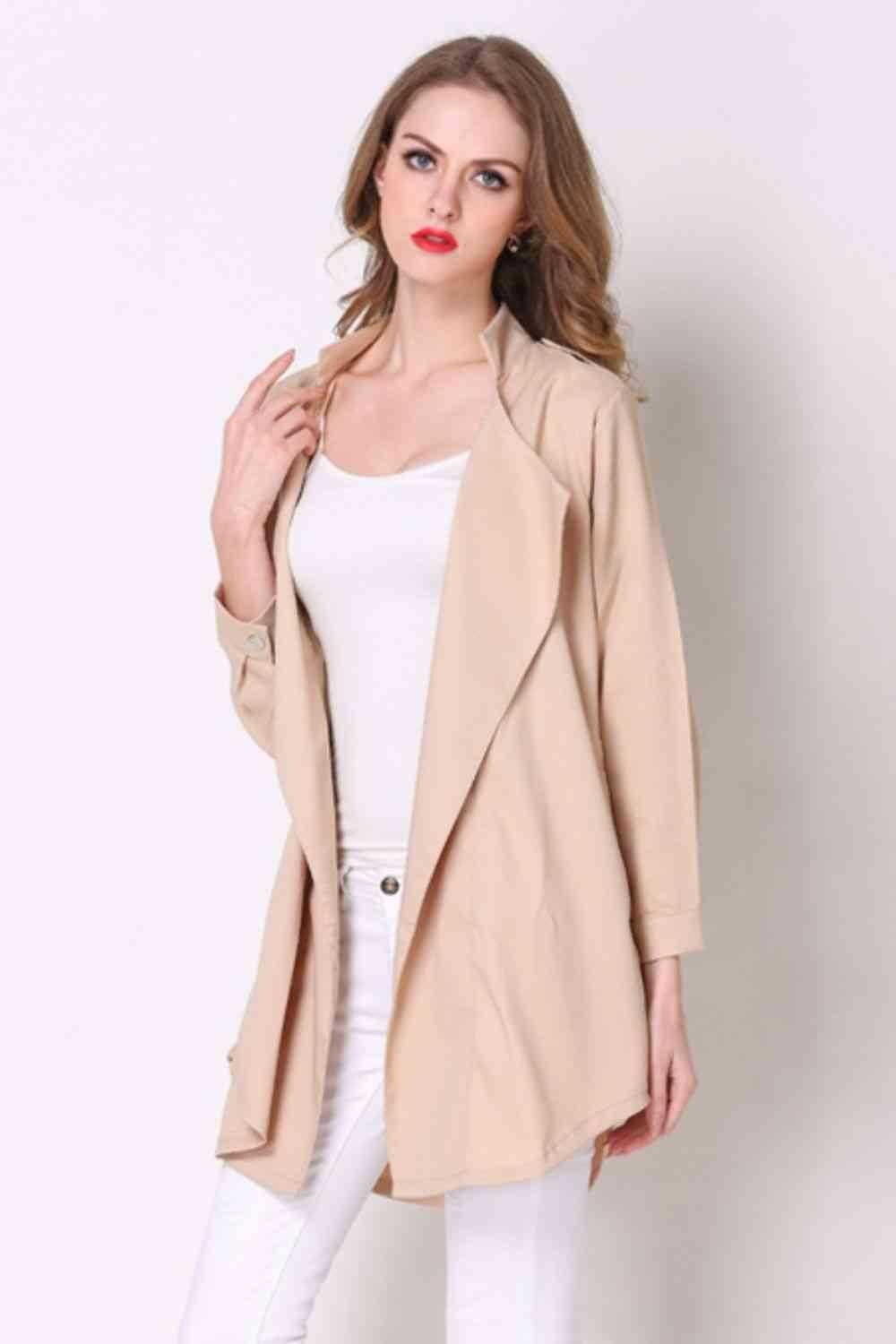 Full Size Open Front Longline Trench Coat - Immenzive