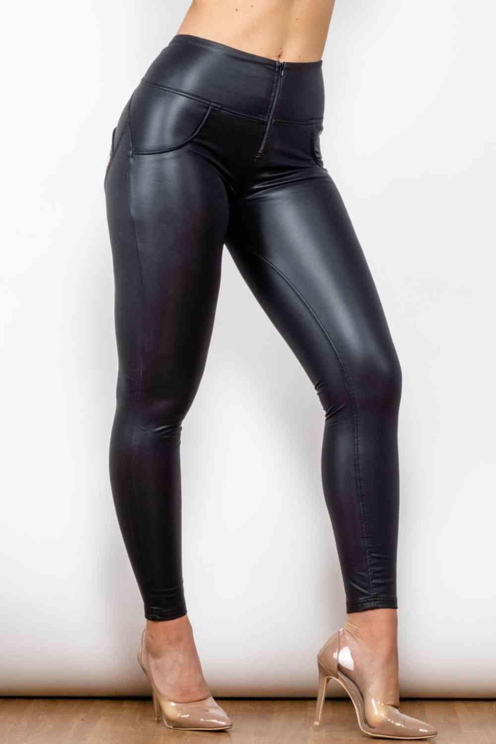 Full Size PU Leather Zip Detail Leggings - Immenzive