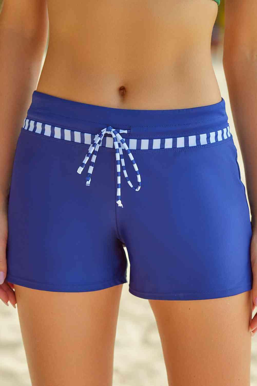 Full Size Run Contrast Drawstring Swim Bottoms - Immenzive