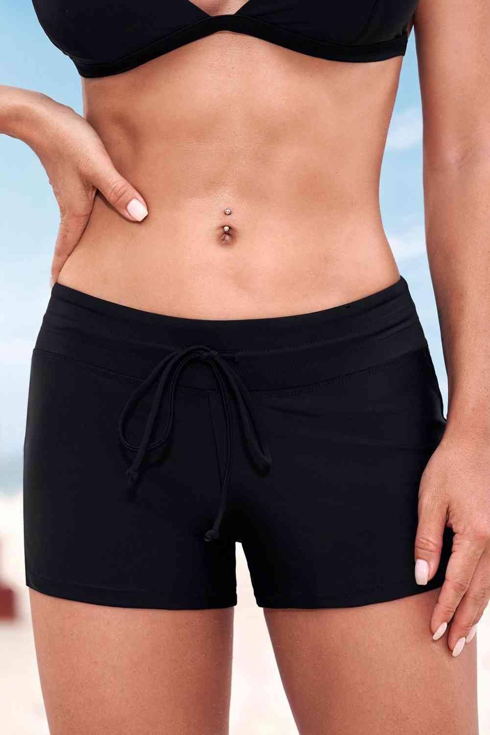 Full Size Run Contrast Drawstring Swim Bottoms - Immenzive