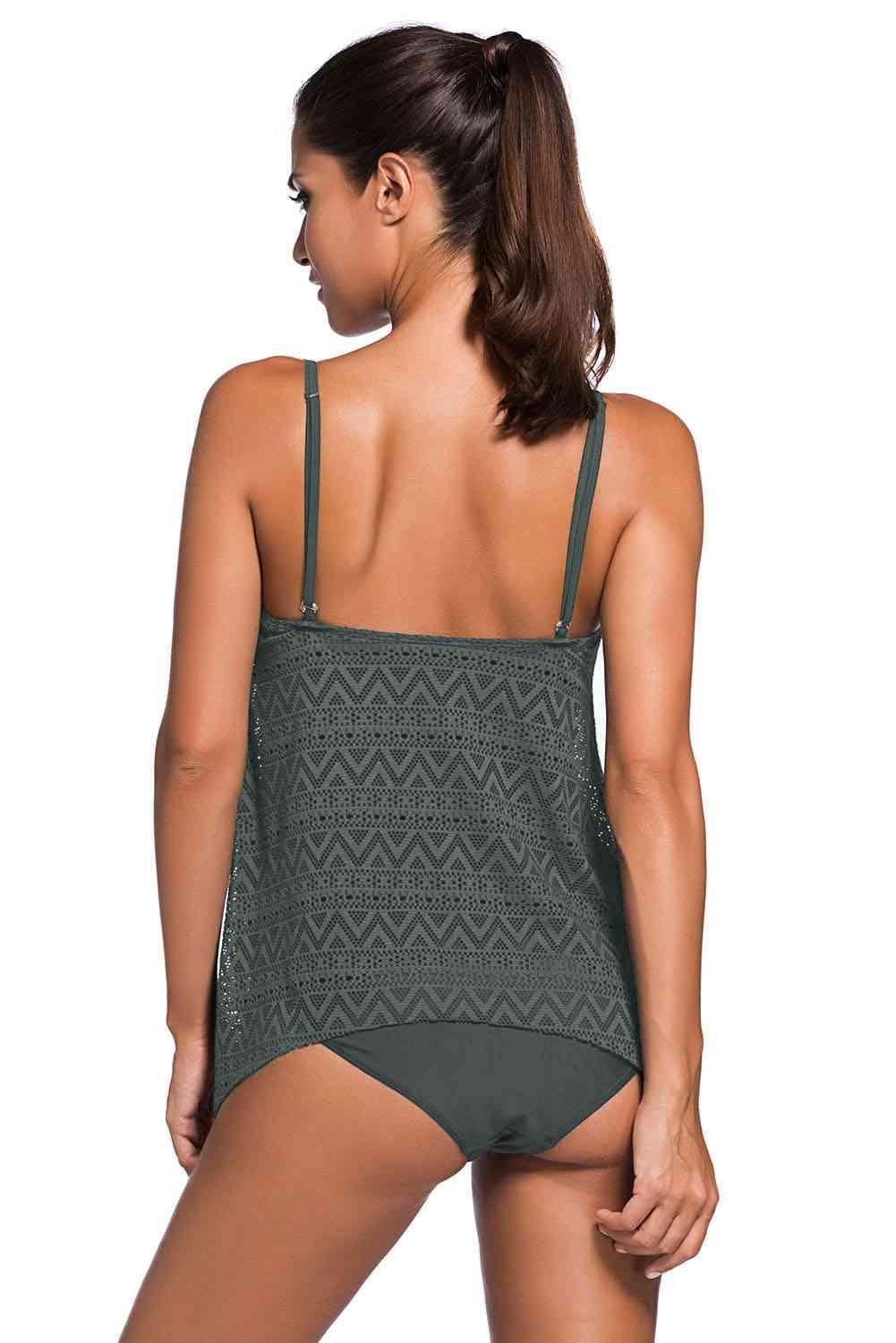 Full Size Spaghetti Strap Scoop Neck Tankini Set - Immenzive