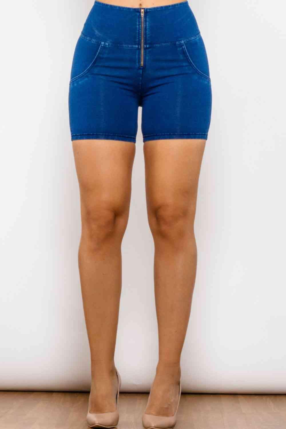Full Size Zip Closure Denim Shorts - Immenzive