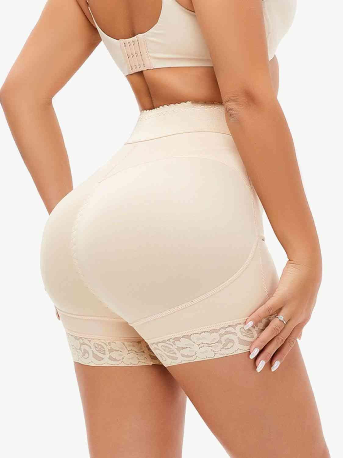 Full Size Zip-Up Lace Trim Shaping Shorts - Immenzive
