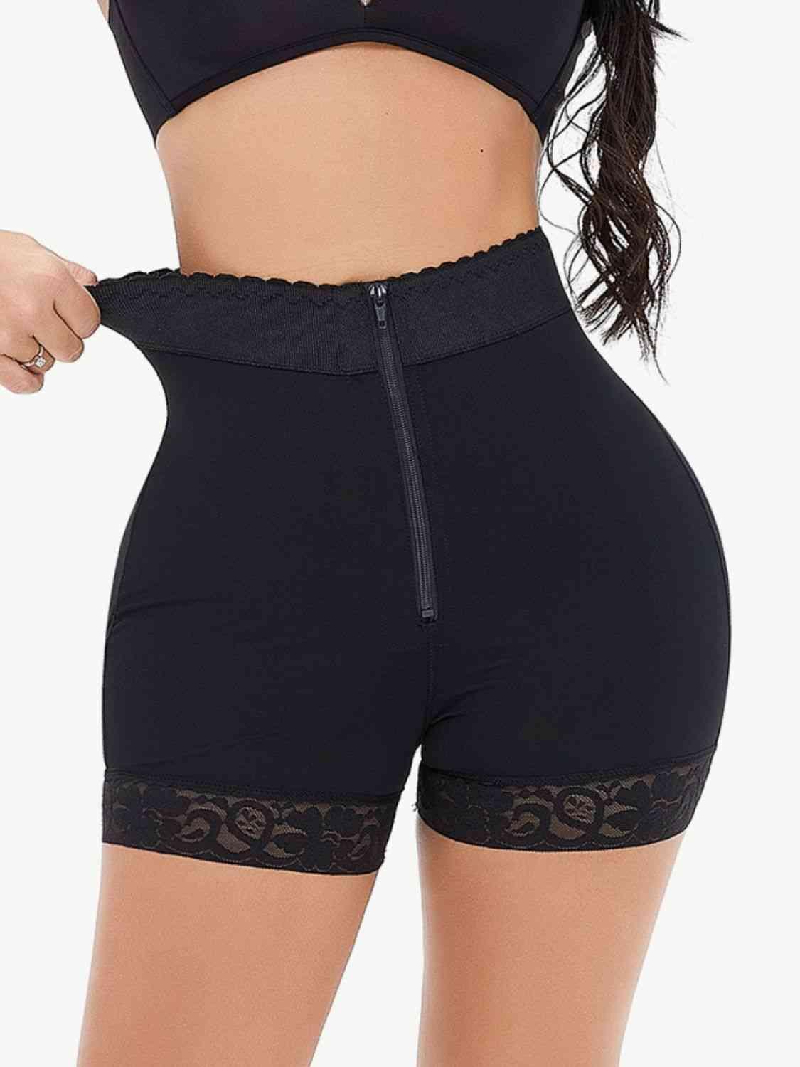 Full Size Zip-Up Lace Trim Shaping Shorts - Immenzive