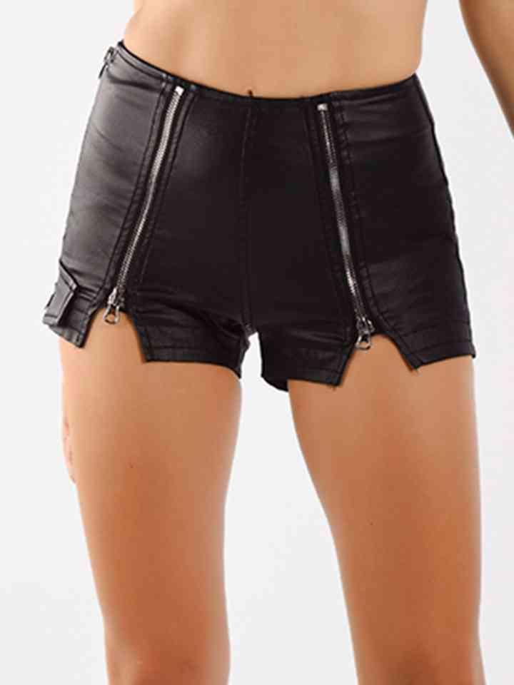 Full Size Zip-Up Slit Shorts - Immenzive