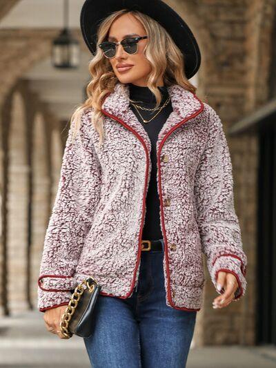 Fuzzy Pocketed Button Up Jacket - Immenzive