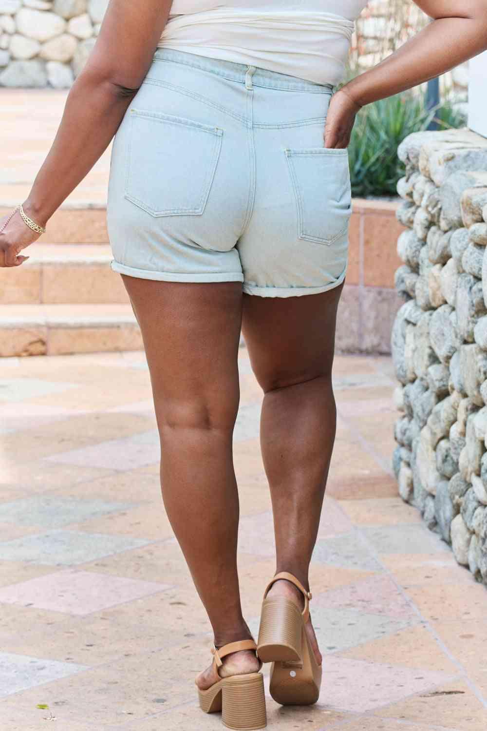 GeeGee Carissa Full Size High Waisted Denim Shorts - Immenzive