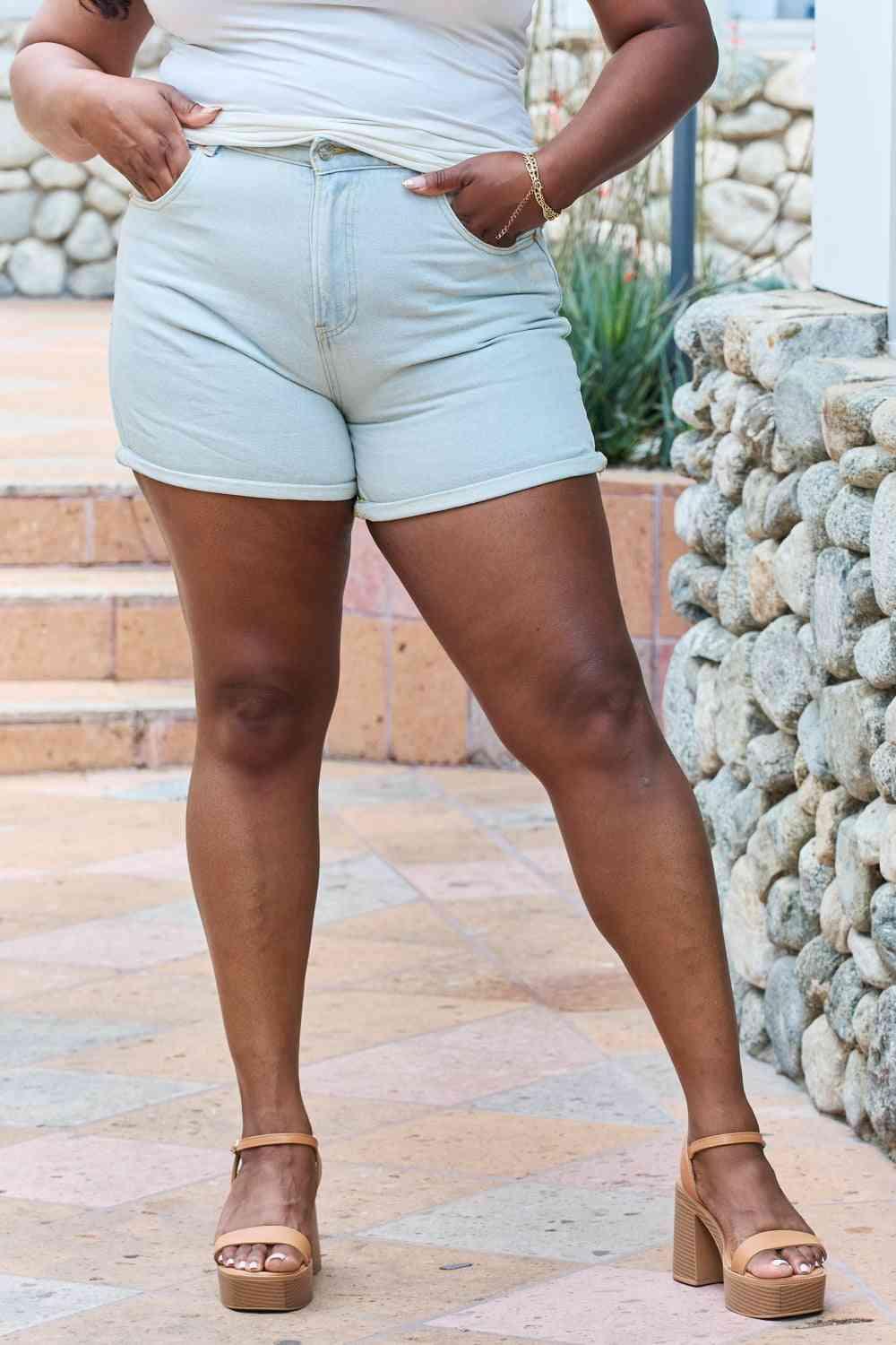 GeeGee Carissa Full Size High Waisted Denim Shorts - Immenzive
