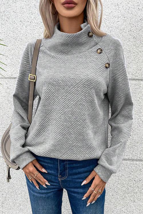 Geometric Buttoned Long Sleeve Sweatshirt - Immenzive