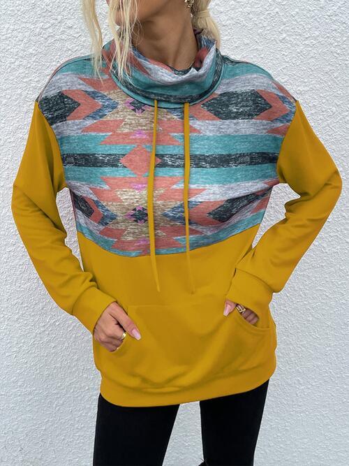 Geometric Drawstring Long-Sleeve Sweatshirt - Immenzive