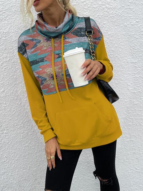 Geometric Drawstring Long-Sleeve Sweatshirt - Immenzive