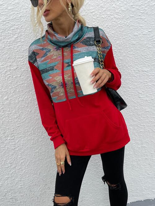 Geometric Drawstring Long-Sleeve Sweatshirt - Immenzive