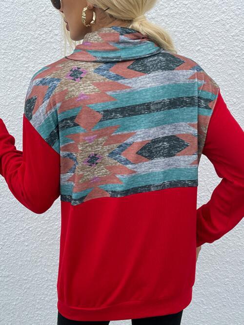 Geometric Drawstring Long-Sleeve Sweatshirt - Immenzive