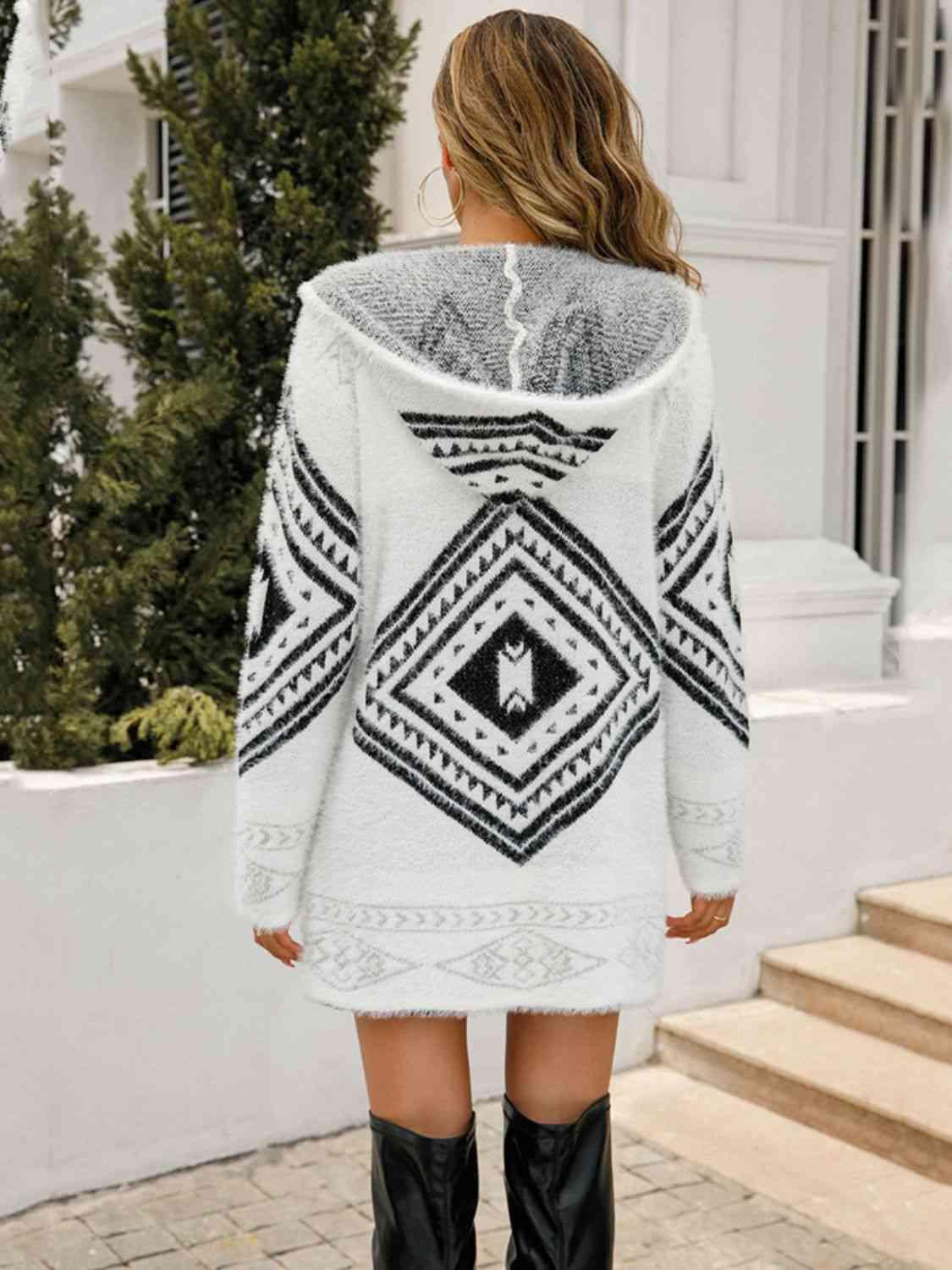 Geometric Fuzzy Hooded Cardigan - Immenzive